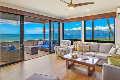 Living Room with Huge Corner Windows Facing the Ocean