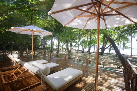 Hammocks under the shade on the beach