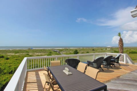 Enjoy a meal as the sun sets on the deck.
