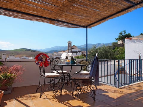 View from the roof terrace, church and mountains