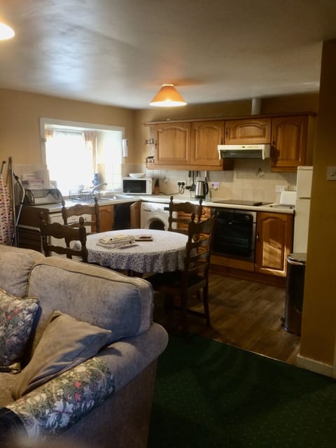 Open plan kitchen, living area