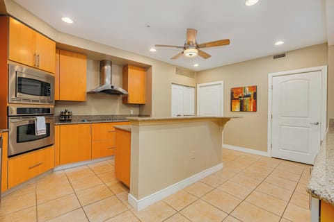Fully stocked, modern kitchen