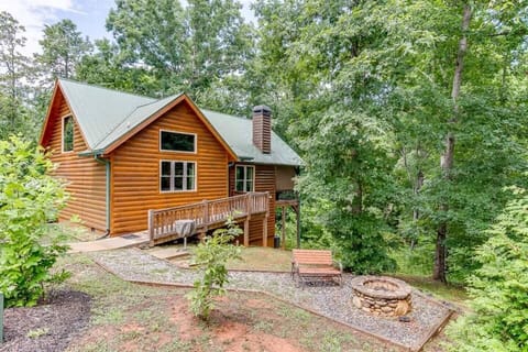 All Wood Log Cabin with Firepit Seating