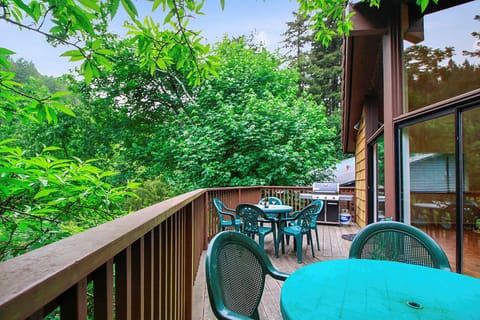A broad deck - overlooking the backyard and down to the river.