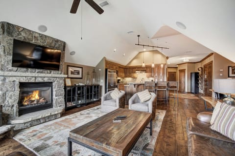 1-inch TV with cable channels, fireplace, DVD player