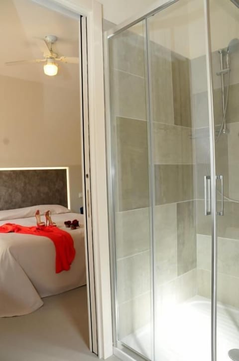 Shower, free toiletries, bidet, towels