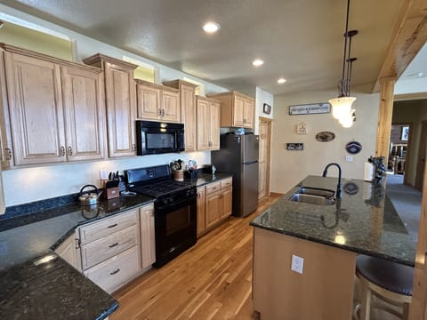 Fully stocked kitchen.