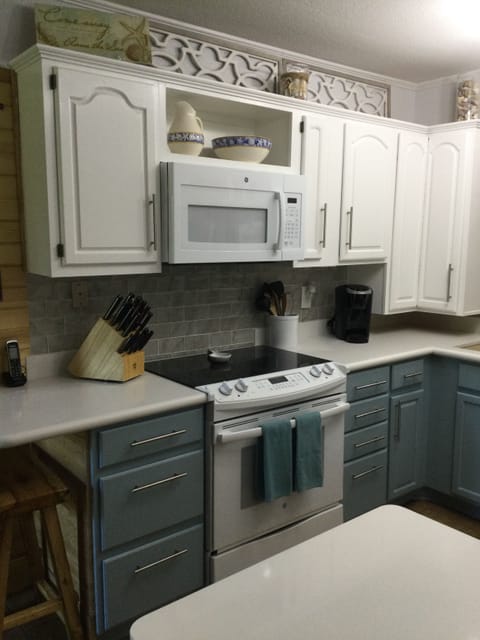 Newly painted cabinets and walls.