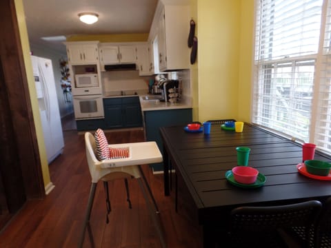 Modern Kitchen with Kids table,  It expands too.  Metal and very versatile.