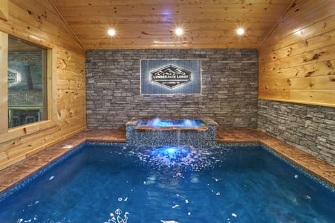 Indoor heated pool with waterfall