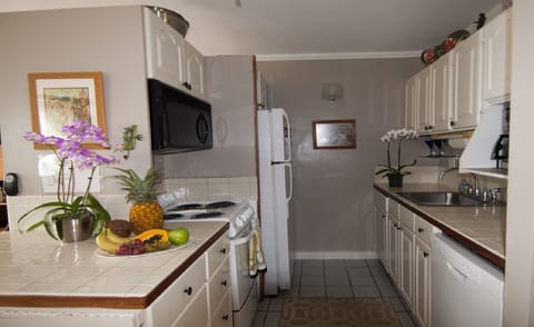 Well equipped kitchen, cookware, dinnerware, glassware, some spices provided

