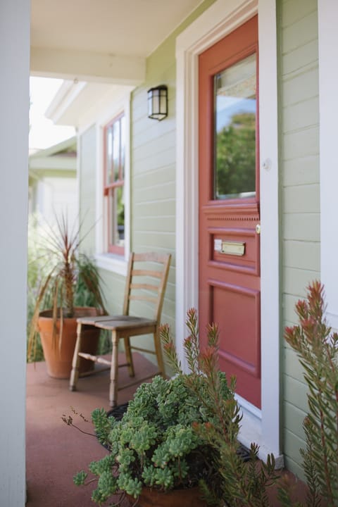 Front Porch.  Steps down to garden table,. Great for morning coffee. 