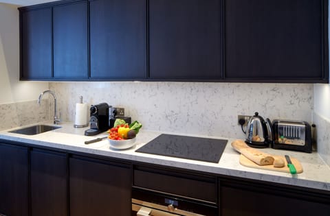 Luxury One Bedroom Apartment (with bed alcove) | Private kitchen | Full-size fridge, microwave, oven, stovetop