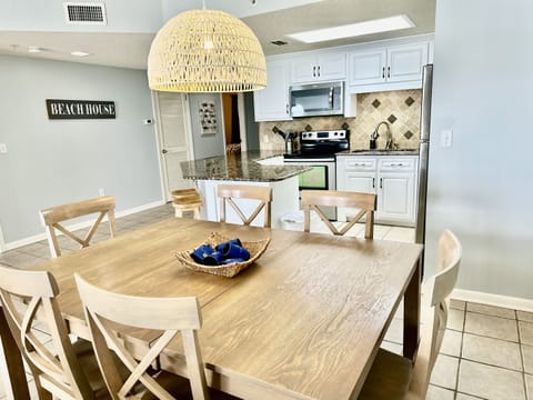 View from the living room into the dining and kitchen!