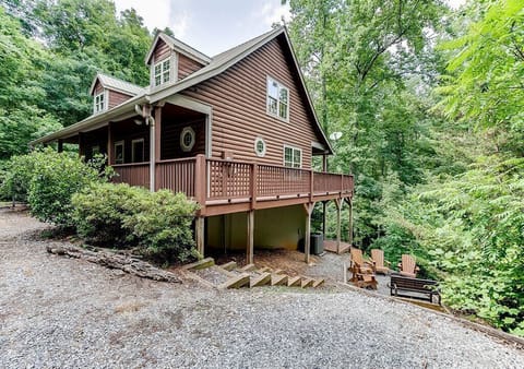 All Wood Log Exterior with Firepit Seating