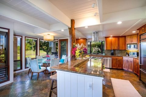 Koa Wood Cabinets ~ Granite Counters & Stainless Steel Appliances