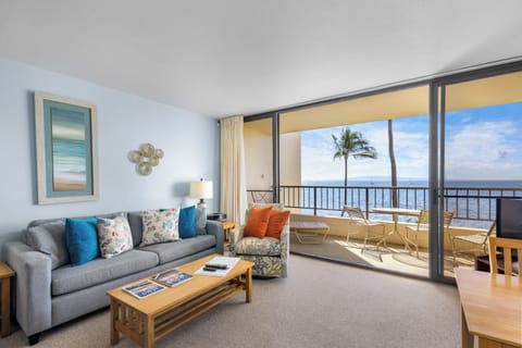 Settle into your bright, open living space with ocean vistas stretching to the horizon. Your private lanai opens to endless blue and gentle palms swaying.