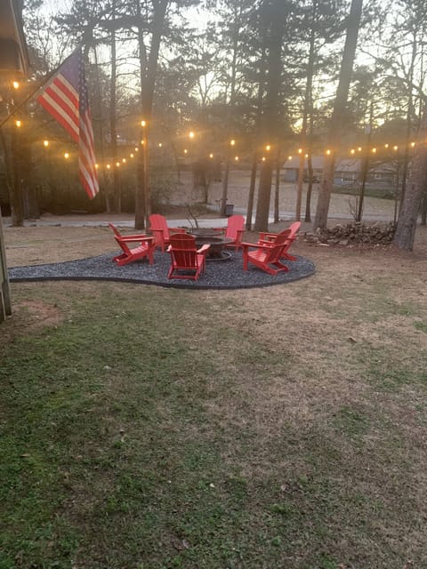 Lighted Rock firepit area 