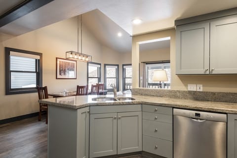 Kitchen opens up beautifully to the dining area
