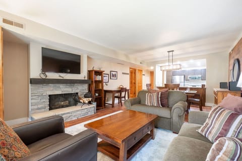 Cozy wood burning fireplace in the living room
