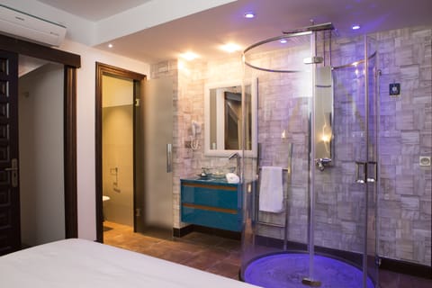 Combined shower/tub, free toiletries, hair dryer, bidet