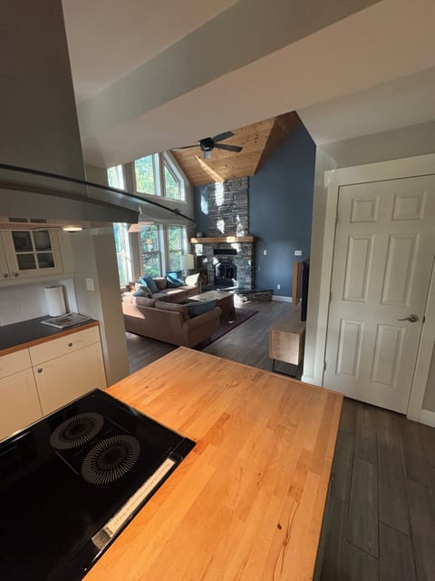 View from kitchen island to living room