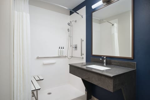 Combined shower/tub, eco-friendly toiletries, hair dryer, towels