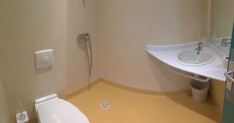 Shower, hair dryer, soap, shampoo