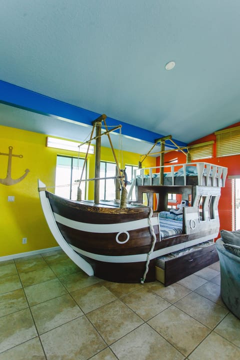 Full size Pirate ship that sleeps 4 people, Queen bed and 2 twin beds.
