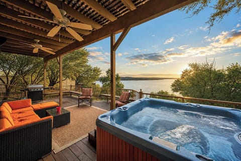 Take in a stunning view of the lake from the Hot Tub. (Please note, lake levels vary)