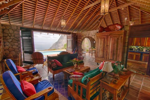 The living room has views of BOTH Pitons and the blue Caribbean. Spectacular!