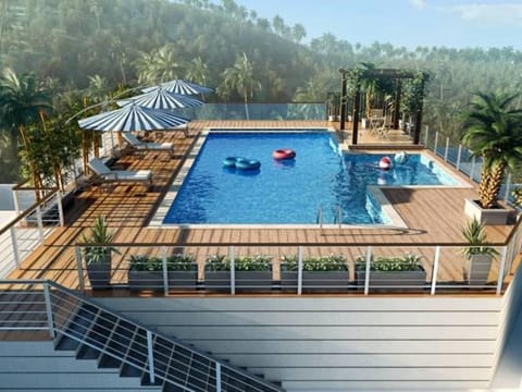 Outdoor pool, pool umbrellas