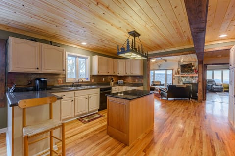 Kitchen with Hardwood Floors and Tongue & Groove Ceilings