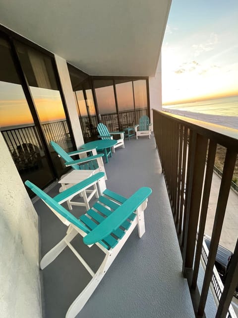 Specious balcony with plenty of seating .