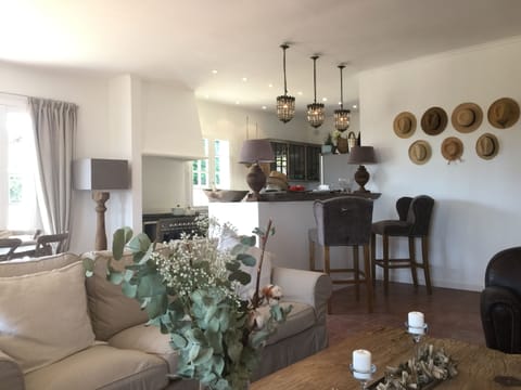 Open bar between kitchen and living room