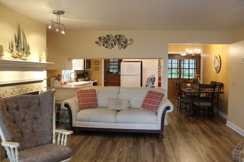 More comfortable seating right by the fireplace.