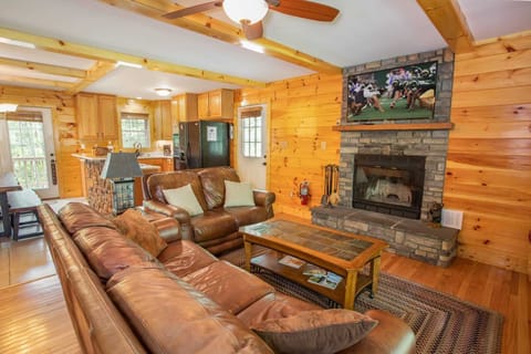 Stone Fireplace with Flatscreen TV in Living Room