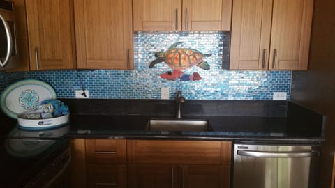 New glass tile back splash.