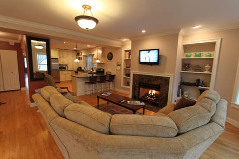 This sectional has been replace, we wanted to show the working fireplace.

