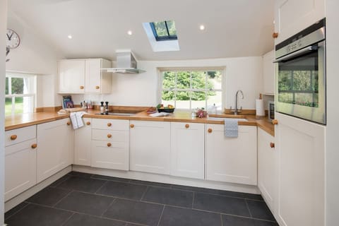 Garden Cottage, Teviot Bank - kitchen with dual aspect views