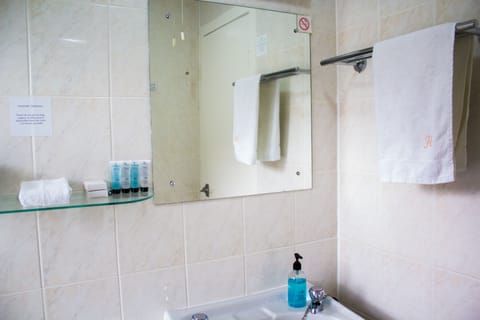 Shower, free toiletries, hair dryer, towels