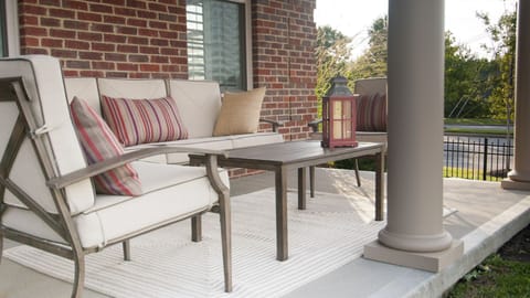 Main entrance outdoor seating area