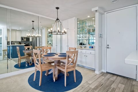 A dining area with comfortable seating