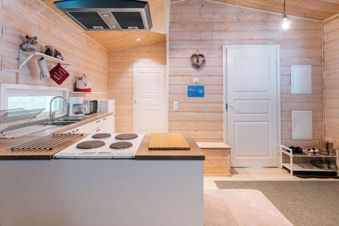 Deluxe Villa | Private kitchen | Fridge, microwave, oven, stovetop