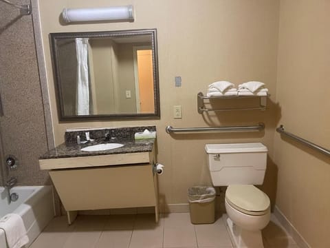 Basic Single Room, 1 Queen Bed, Mobility Accessible, Non Smoking | Bathroom | Combined shower/tub, free toiletries, hair dryer, towels
