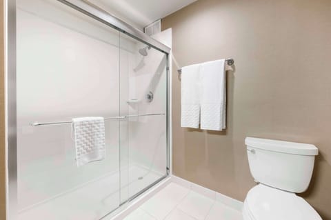 Shower, eco-friendly toiletries, hair dryer, towels