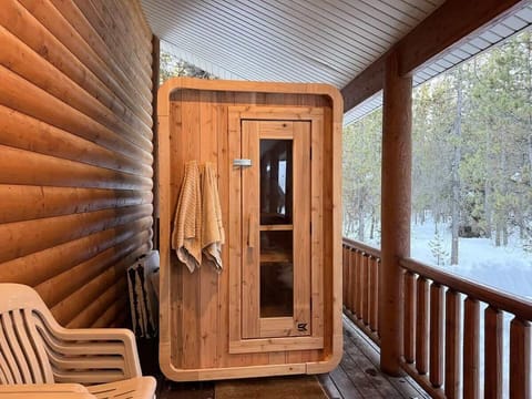 An outdoor sauna is available for your use at this cabin.
