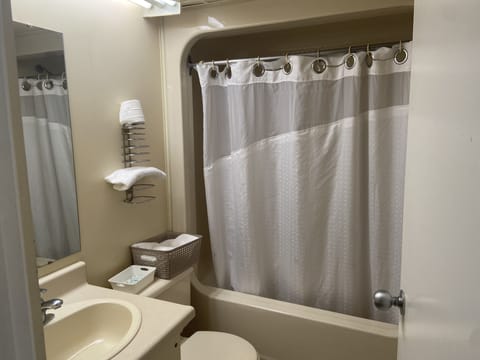Combined shower/tub, jetted tub, hair dryer, towels