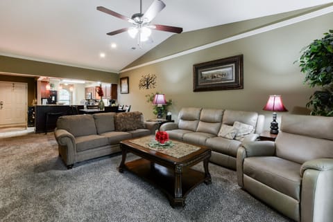 Large Living area, sofa sleeper, and recliner, 55 inch TV