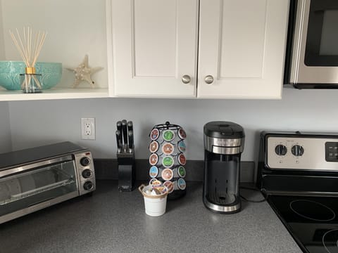 We stock both a Keurig Machine and Drip Coffee Pot for your pleasure.